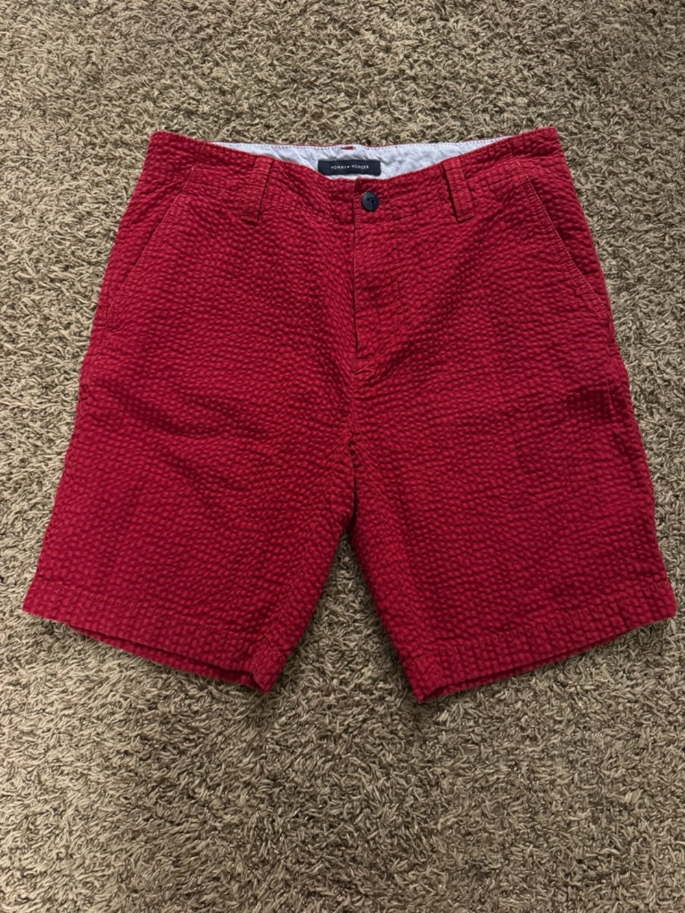 Tommy Hilfiger Bright Red Seersucker Flat Front Men's Shorts